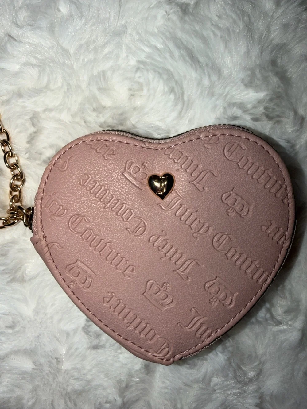 Juicy Couture Blush Pink Heart Coin Purse with Gold Charm Chain